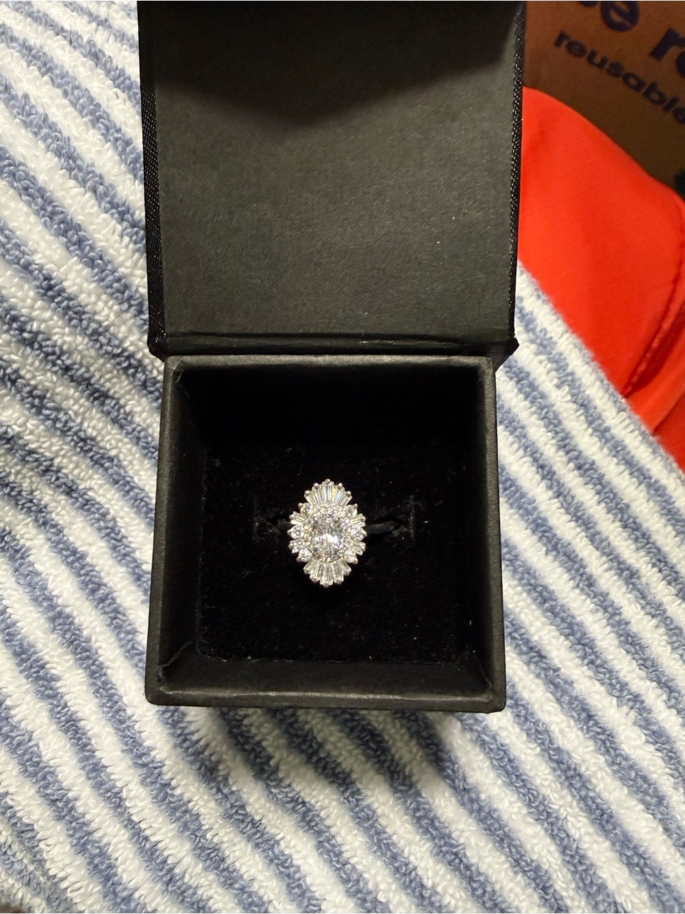 Silver Halo Marquise Cluster Cocktail Ring - White